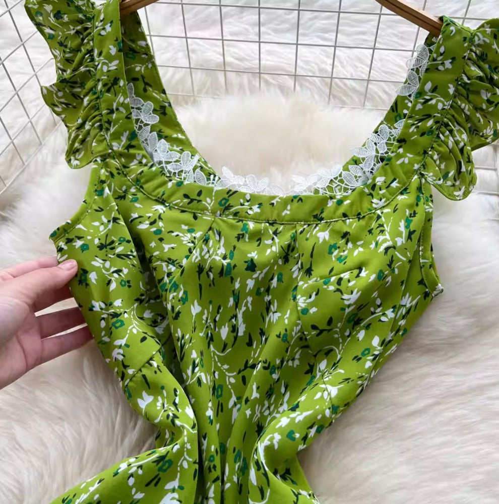 Vintage Fresh Green Floral Dress