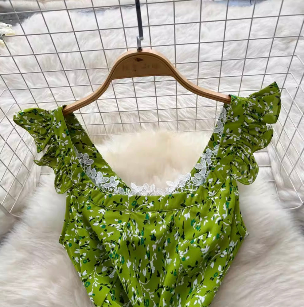 Vintage Fresh Green Floral Dress