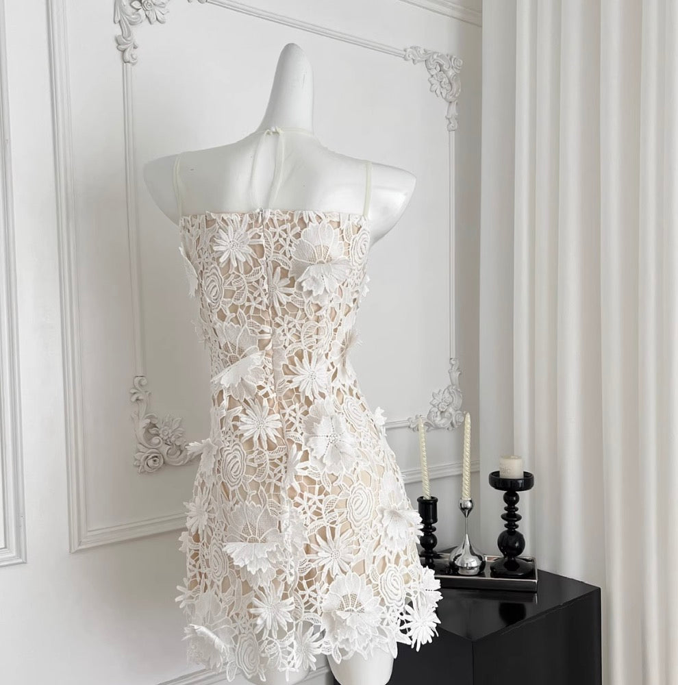 Lace Patchwork Cut Floral White Dress
