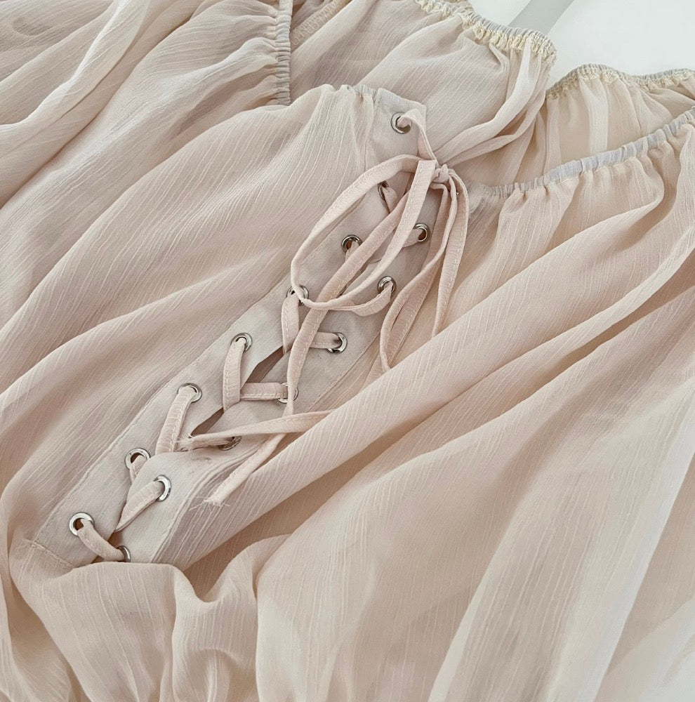 Off-shoulder Chiffon Top & Skirt 2Pcs