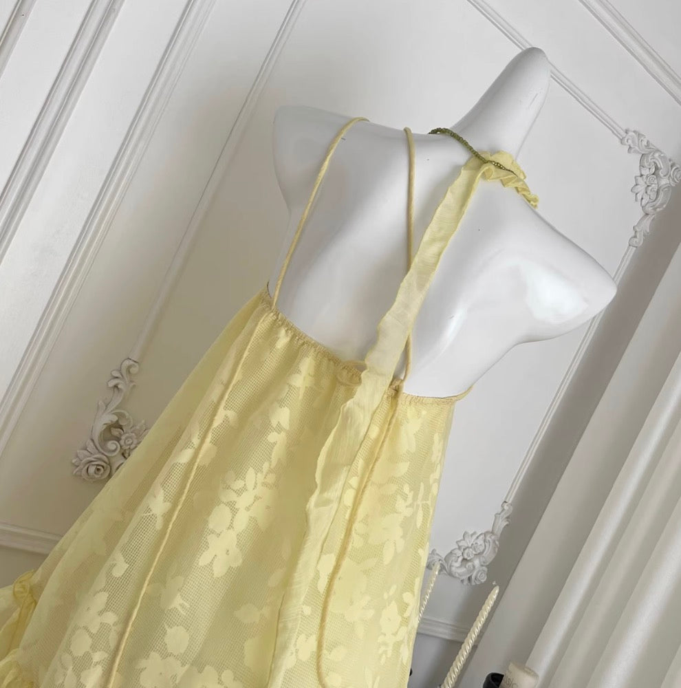 Fairy Yellow Slant Neckline Dress
