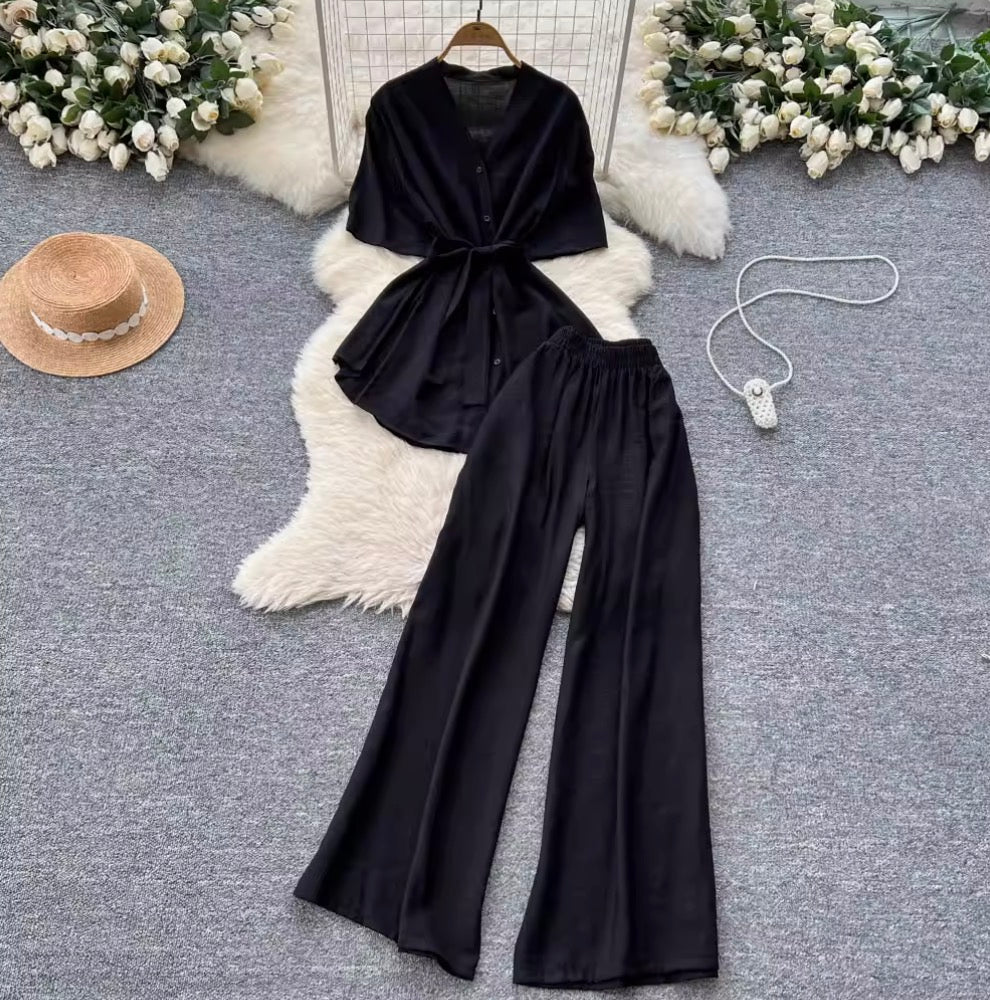 Lace-up Cardigan & Trousers Soft 2Pcs