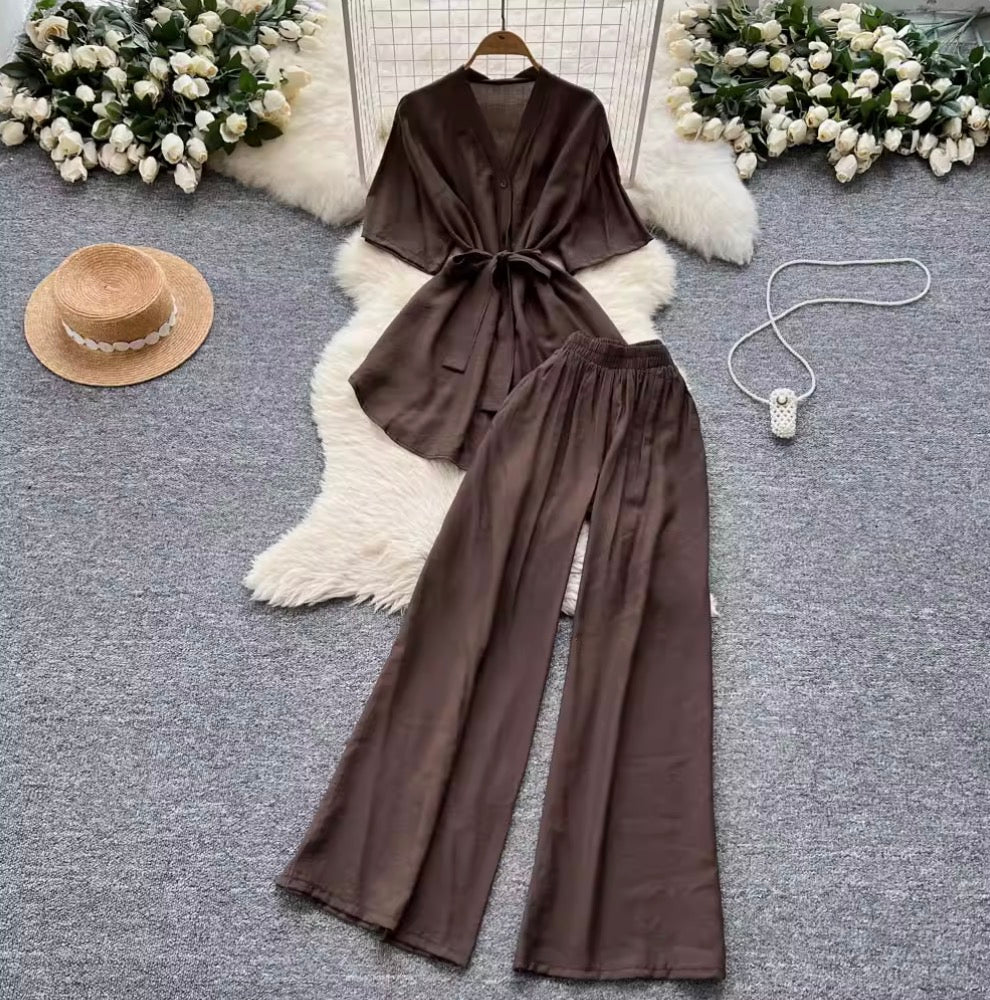 Lace-up Cardigan & Trousers Soft 2Pcs