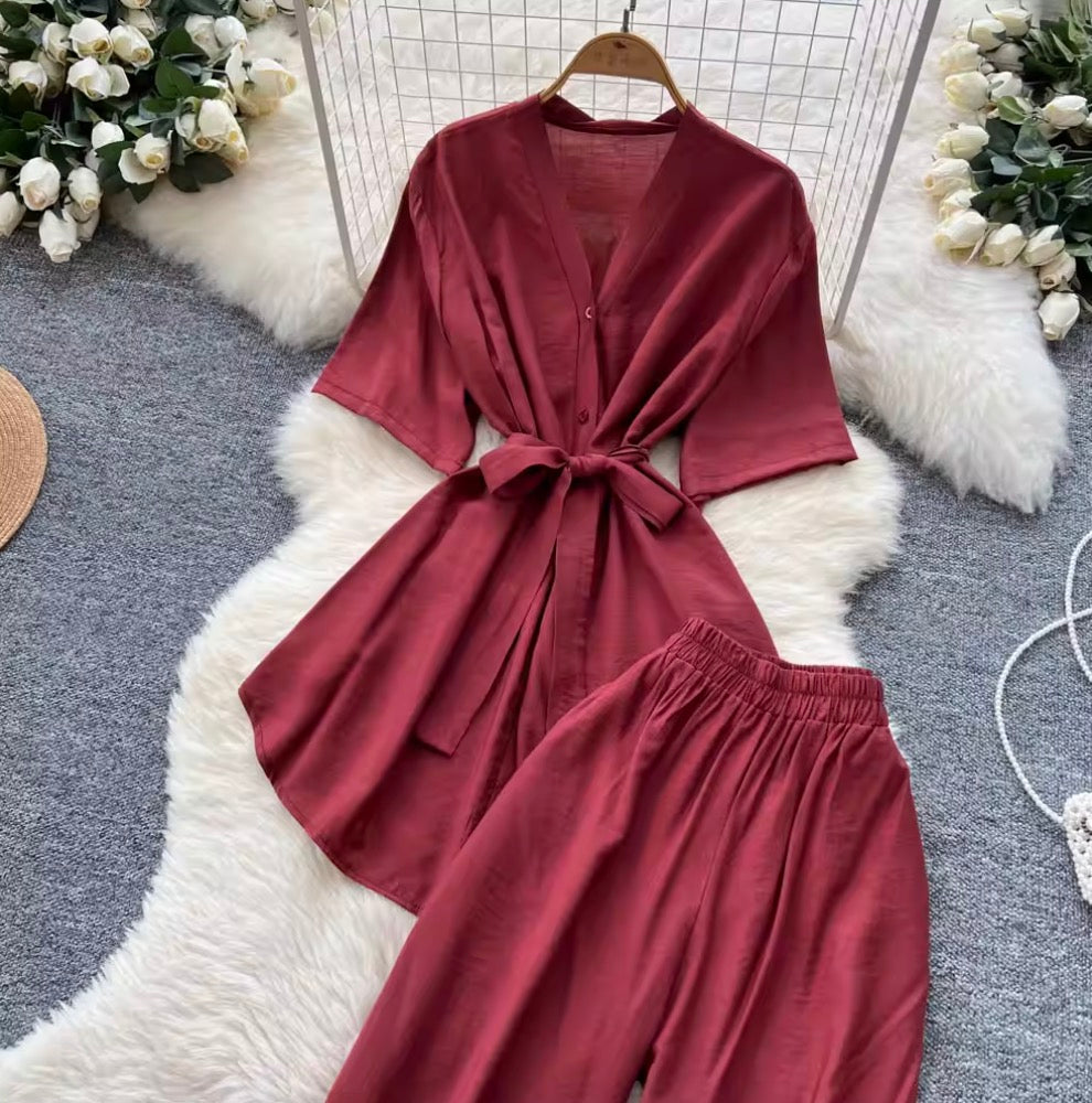 Lace-up Cardigan & Trousers Soft 2Pcs