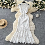 Elegant Hollowed Crochet White Dress