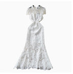 Elegant Hollowed Crochet White Dress