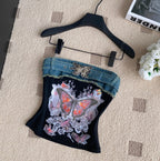 Chic Denim Patchwork Printed Camisole