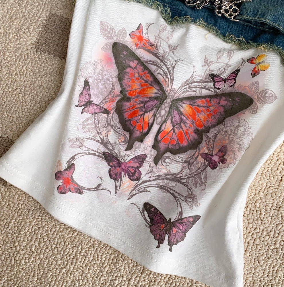 Chic Denim Patchwork Printed Camisole