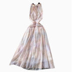 Gradient Color Embroidery Halter Dress
