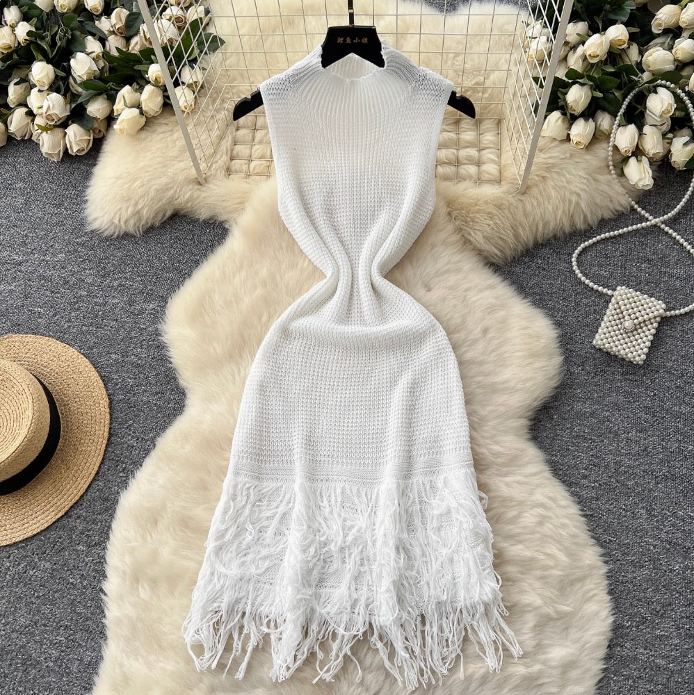 High-end Fringed Sleeveless Knit Dress
