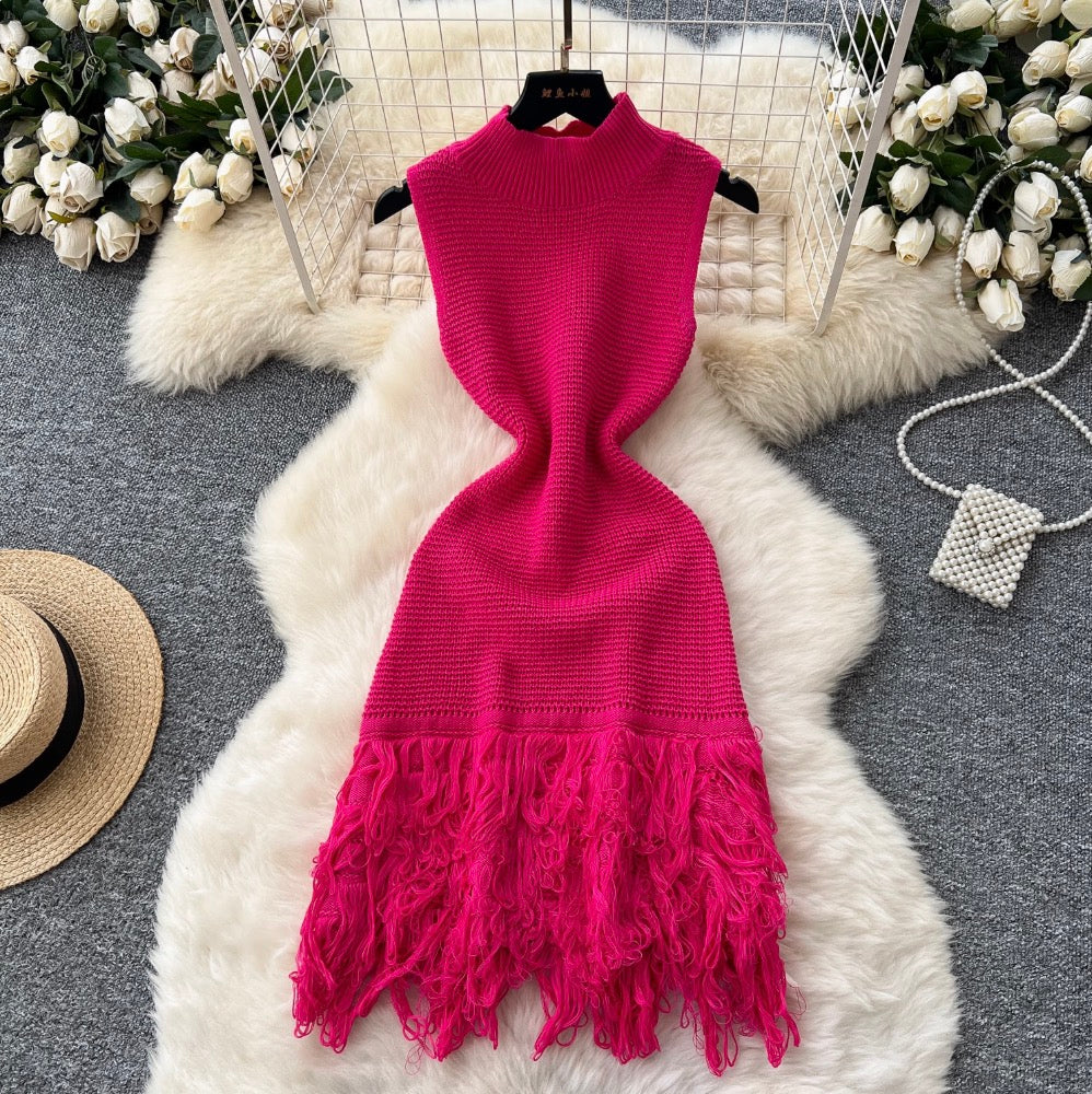 High-end Fringed Sleeveless Knit Dress