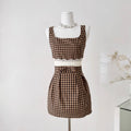 Vintage Square Neckline Plaid Slip Dress