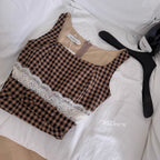 Vintage Square Neckline Plaid Slip Dress