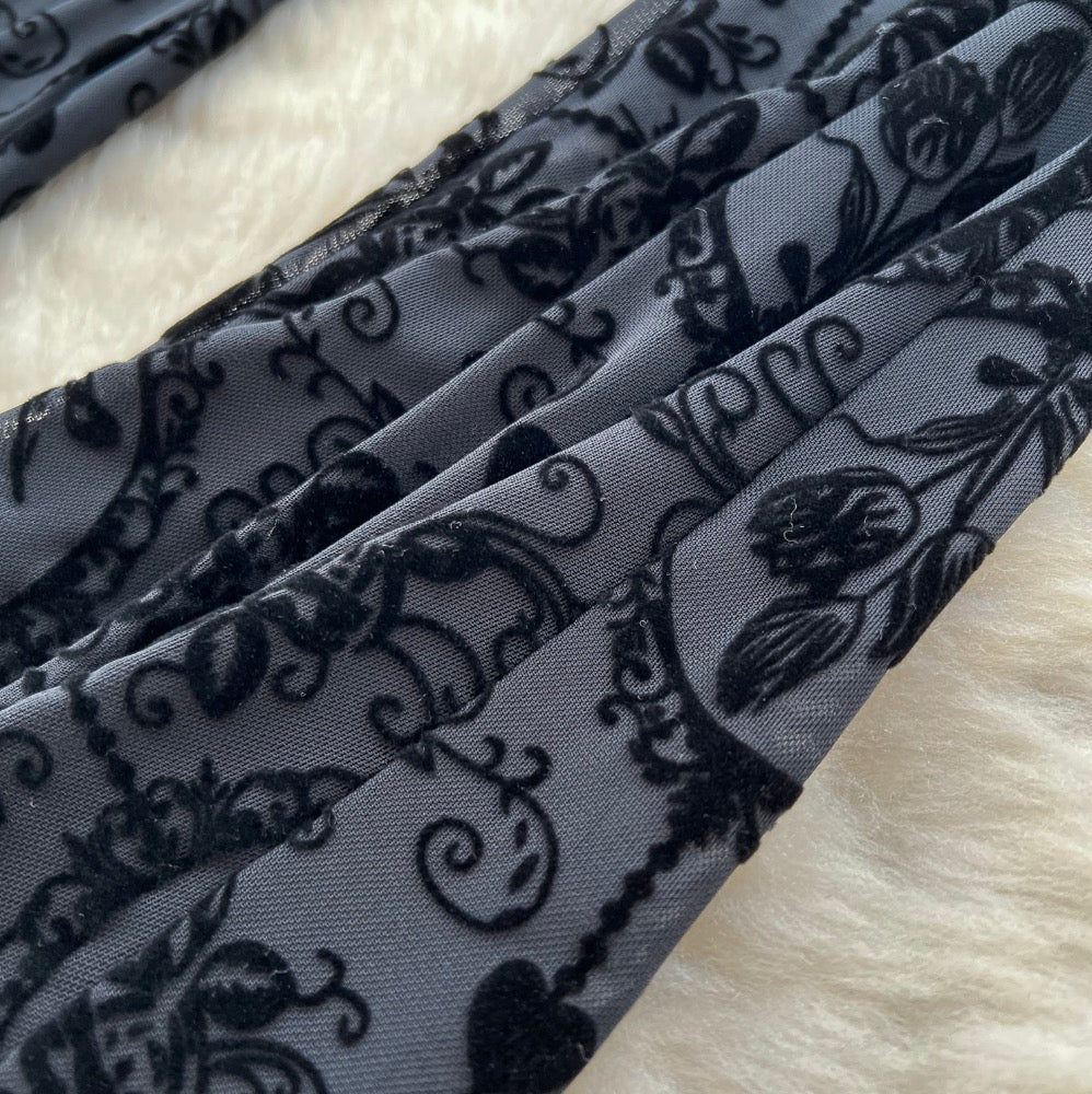 Stretchy Flocked Print Flared Trousers