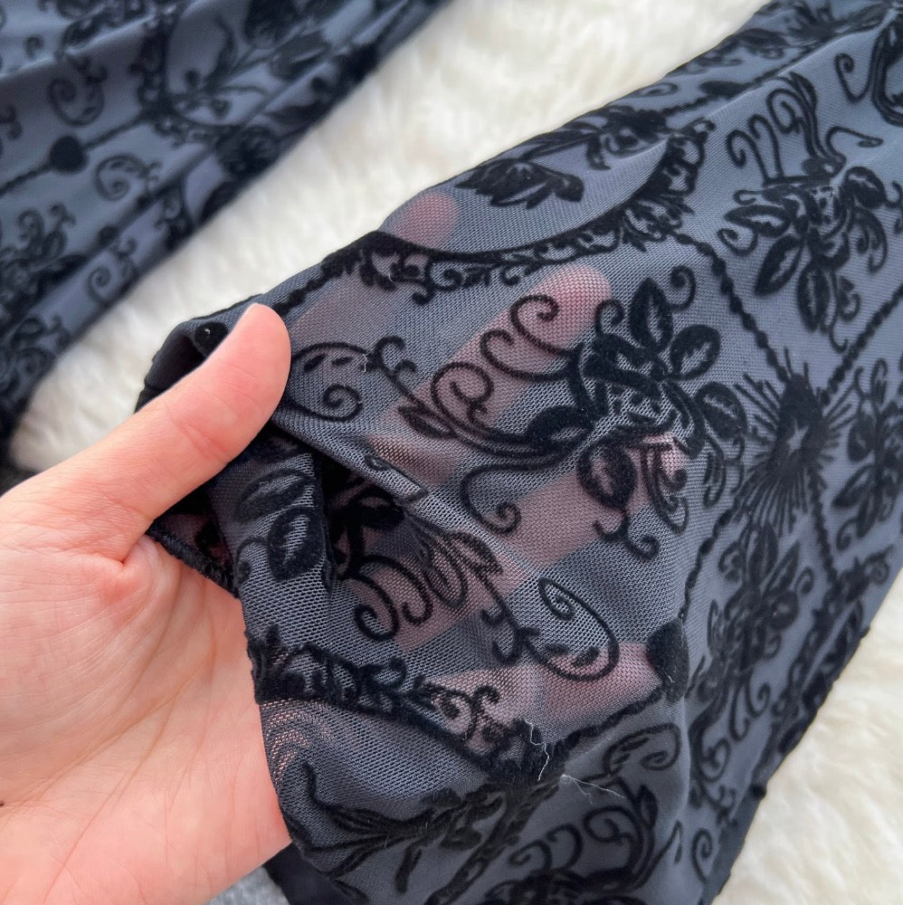 Stretchy Flocked Print Flared Trousers
