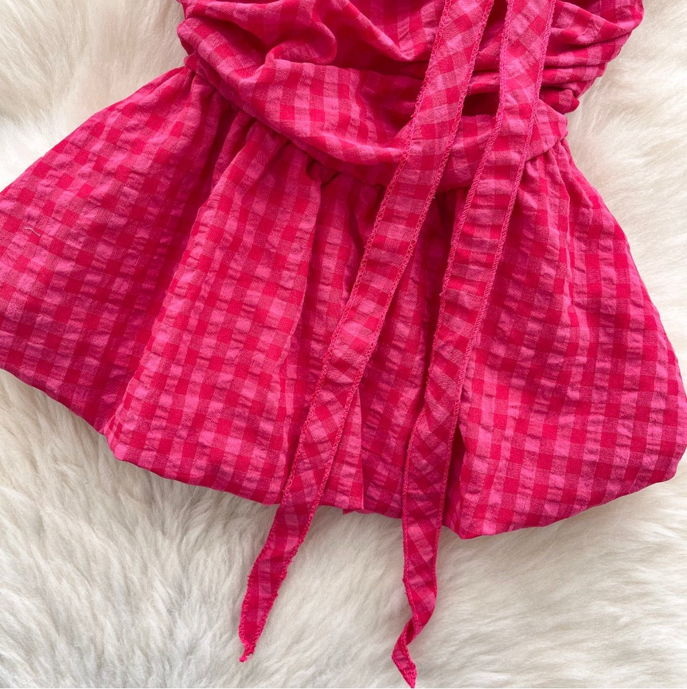 Off-shoulder Plaid Printed Ruffled Top