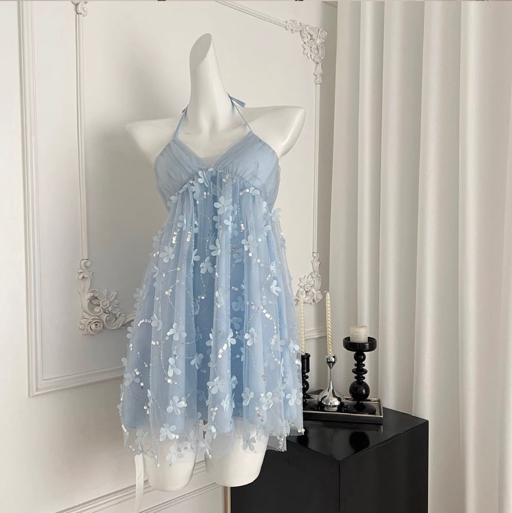 Sweetie Sequined Blue Mesh Dress