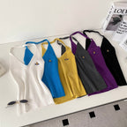 V-neck Embroidery Slim Halter Knitwear