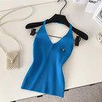 V-neck Embroidery Slim Halter Knitwear