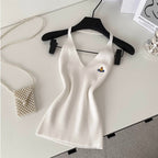 V-neck Embroidery Slim Halter Knitwear