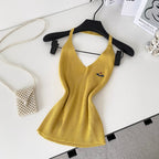 V-neck Embroidery Slim Halter Knitwear