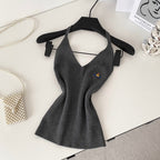 V-neck Embroidery Slim Halter Knitwear