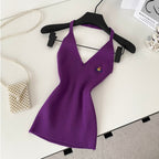 V-neck Embroidery Slim Halter Knitwear