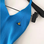 V-neck Embroidery Slim Halter Knitwear