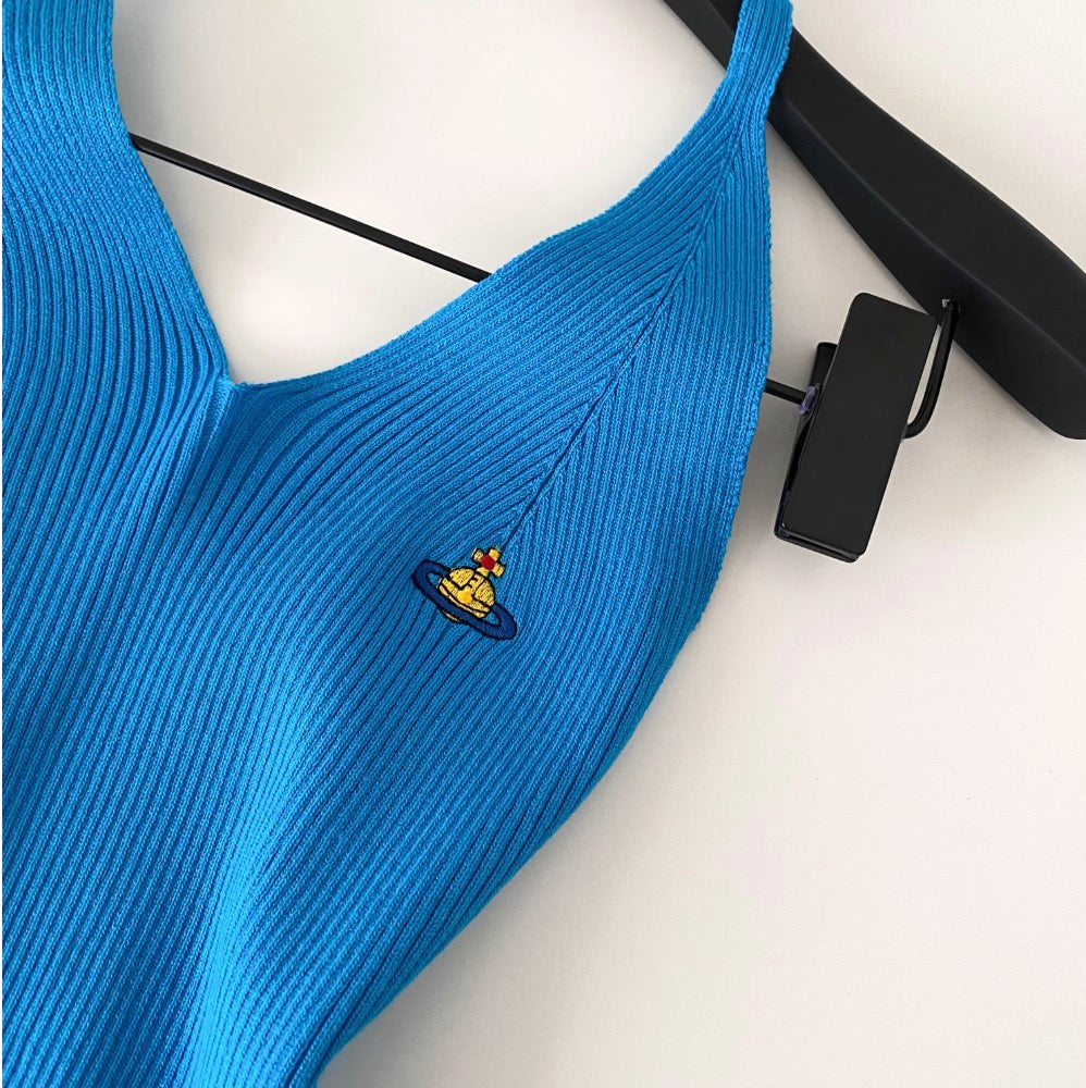 V-neck Embroidery Slim Halter Knitwear