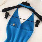 V-neck Embroidery Slim Halter Knitwear
