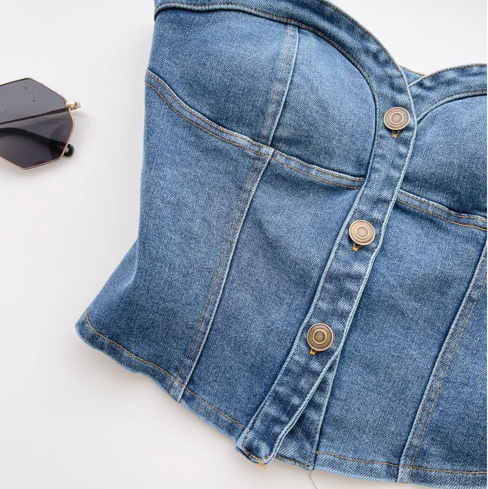 Chic Single-breasted Denim Camisole