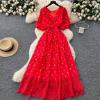 V-neck Polka Dot Lace Dress