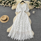 V-neck Polka Dot Lace Dress