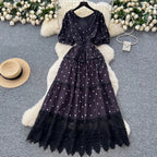 V-neck Polka Dot Lace Dress