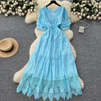 V-neck Polka Dot Lace Dress