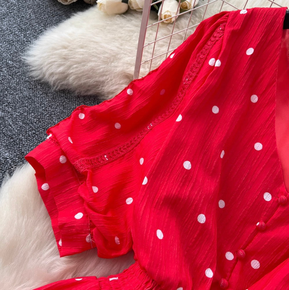 V-neck Polka Dot Lace Dress