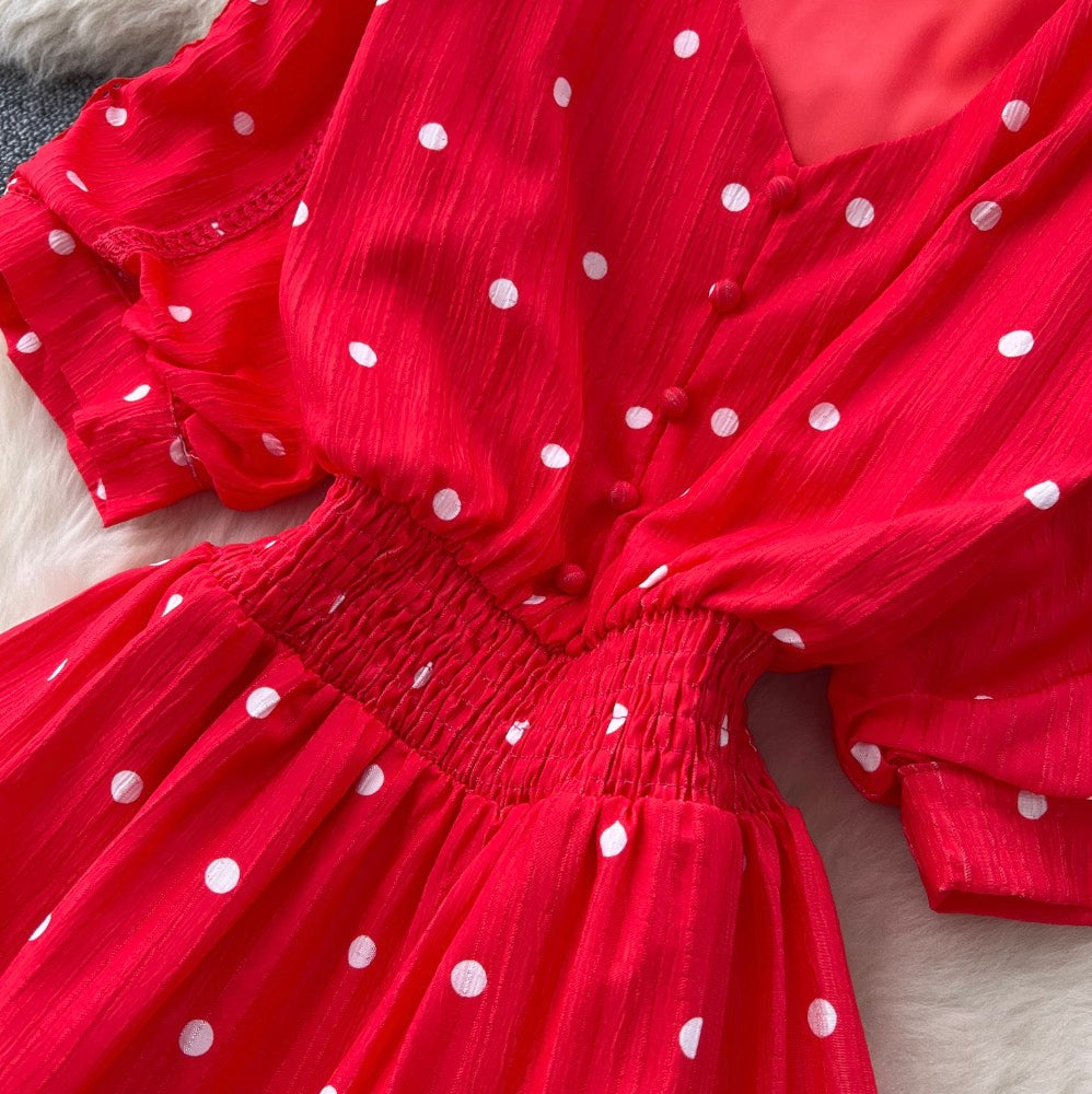 V-neck Polka Dot Lace Dress