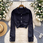 Chic Rhinestone Studded Knotted Shirt