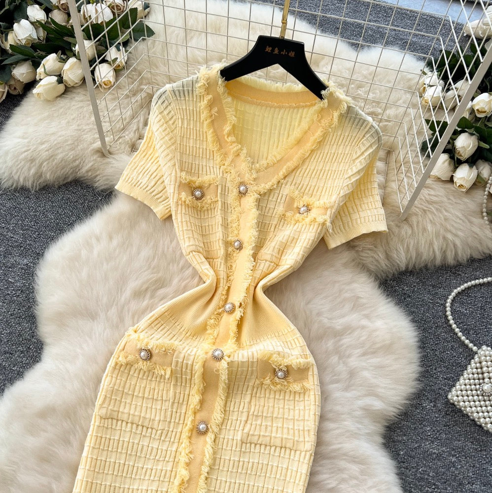 Vintage Furry Yellow Cardigan Dress