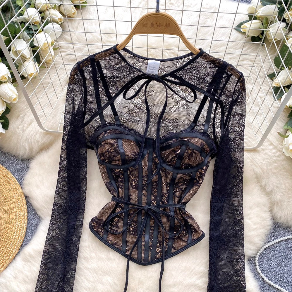 Black Lace Cape & Camisole 2Pcs