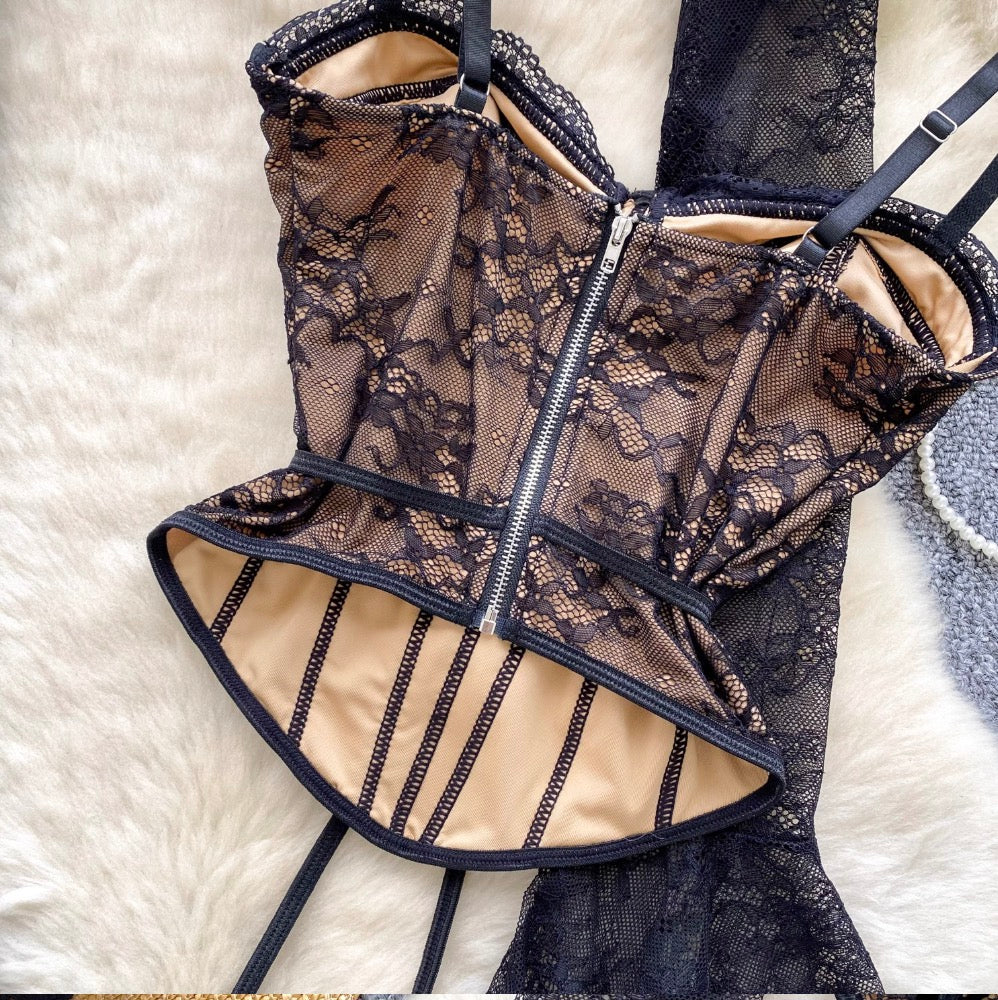 Black Lace Cape & Camisole 2Pcs