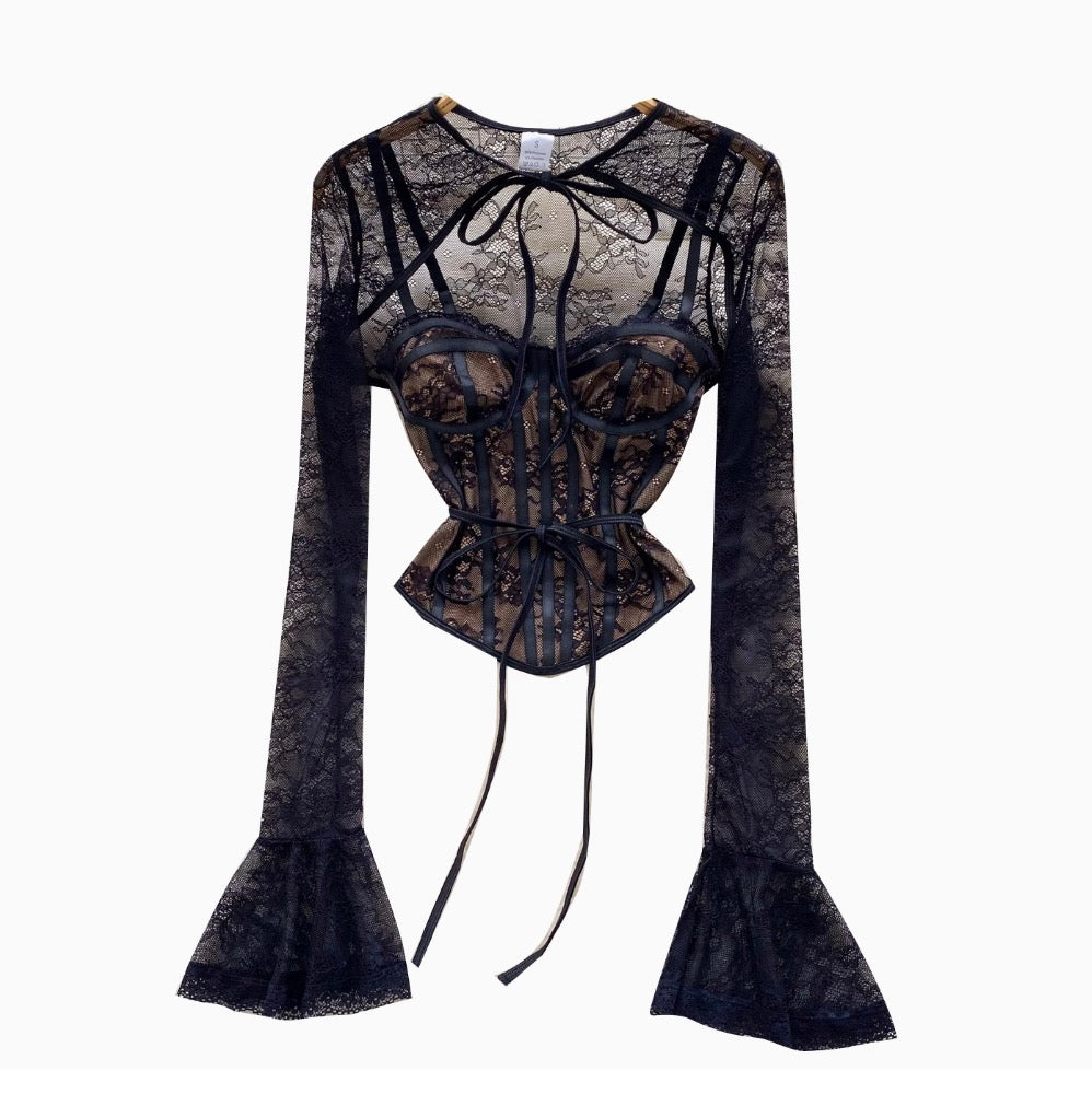 Black Lace Cape & Camisole 2Pcs