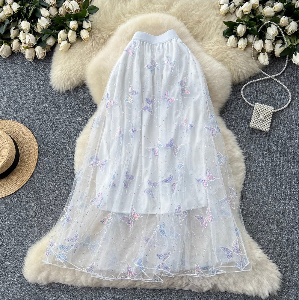 Sweetie Butterfly Sequined Mesh Skirt