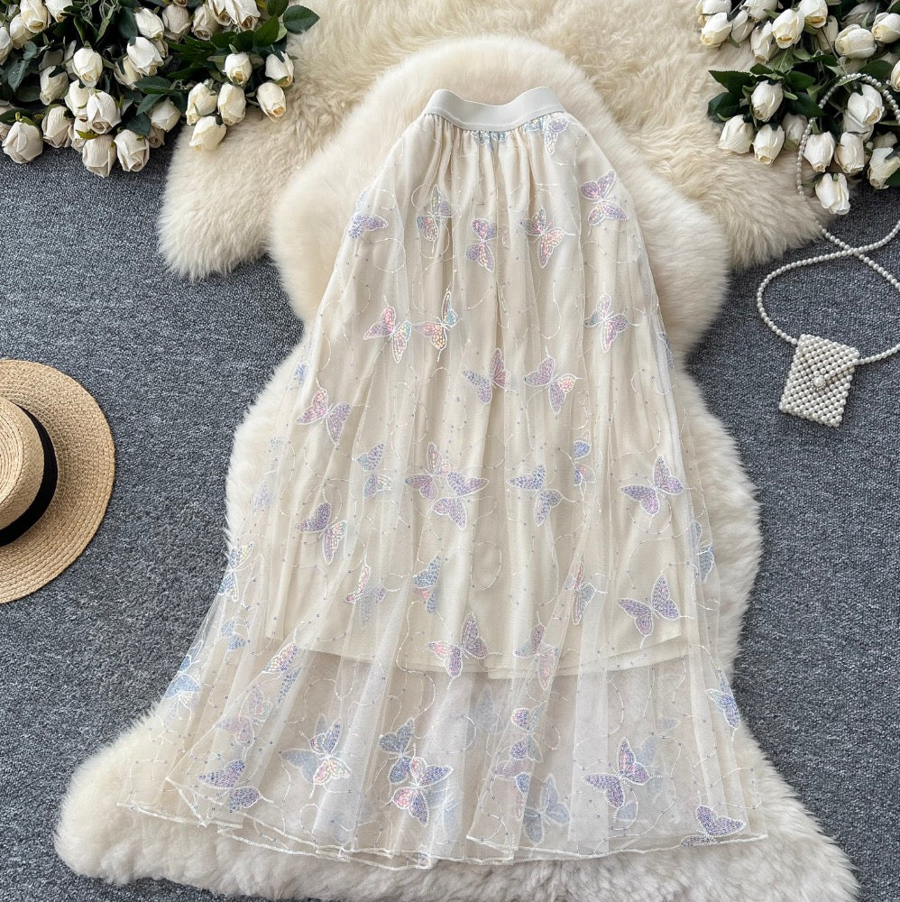 Sweetie Butterfly Sequined Mesh Skirt