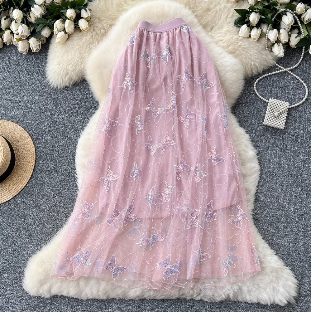 Sweetie Butterfly Sequined Mesh Skirt