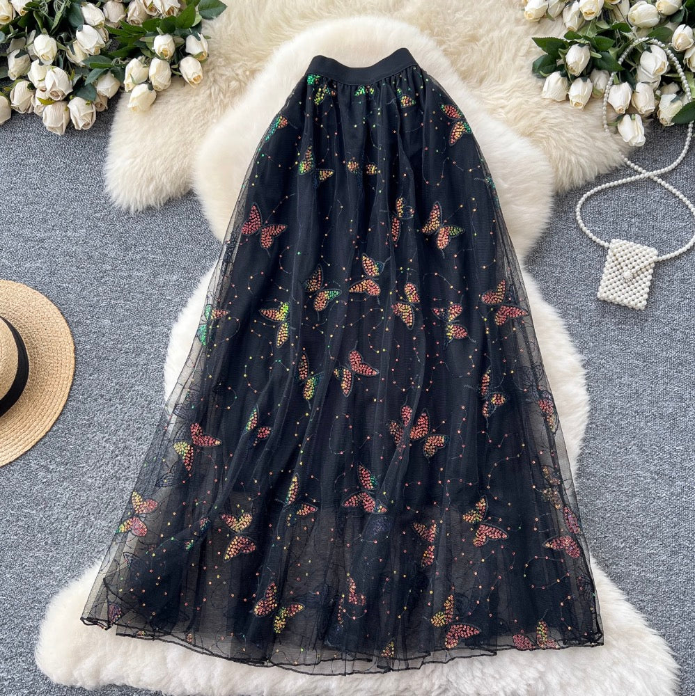 Sweetie Butterfly Sequined Mesh Skirt