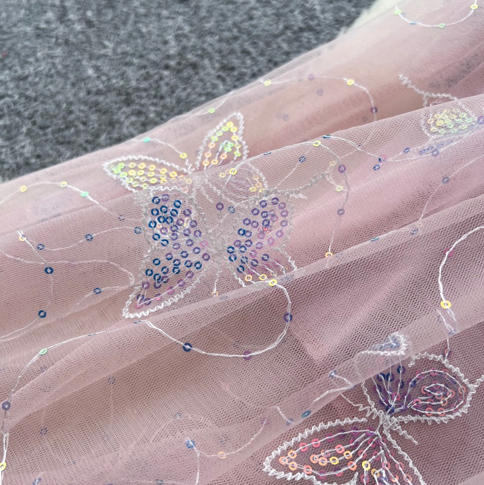 Sweetie Butterfly Sequined Mesh Skirt