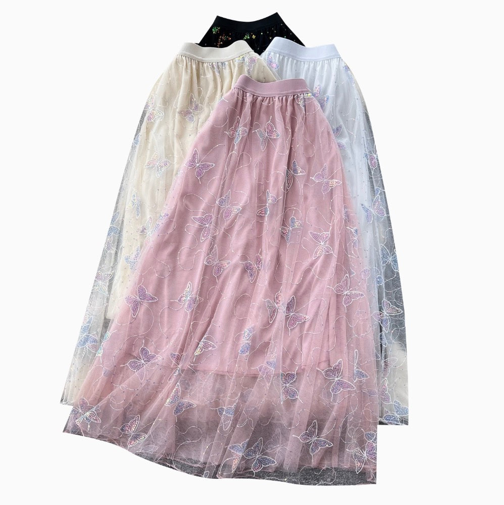 Sweetie Butterfly Sequined Mesh Skirt