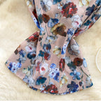 V-neck Ruffled Lace Collar Floral Shirt