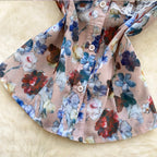 V-neck Ruffled Lace Collar Floral Shirt